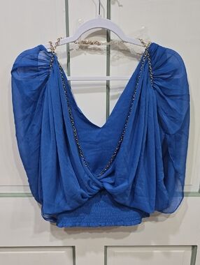 DO+BE Cobalt Blue Draped Chain-Shoulder Camisole